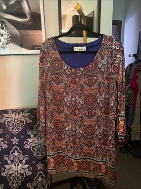 Derek Heart Paisley Scoop Neck Tunic - Orange & Blue